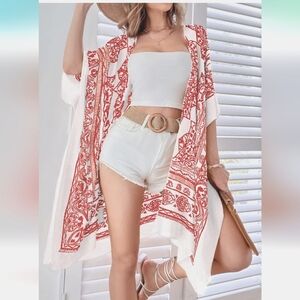 Ethnic Vintage Flower  Print Oversize Kimono/Cover-Up